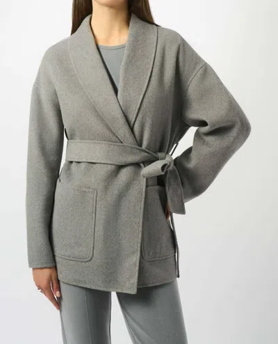 Joseph Ribkoff Belted Short Wrap Kimono Coat In Light Grey In Gray