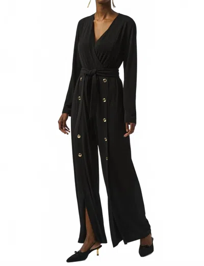 Joseph Ribkoff Belted Split Wide Leg Jumpsuit In Black