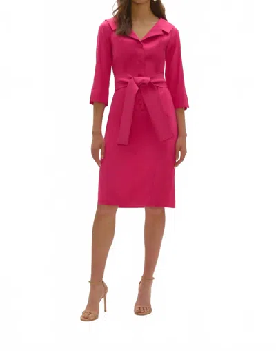 Joseph Ribkoff Belted Stretch Taffeta Shirt Dress In Geranium In Pink