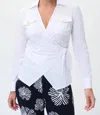 JOSEPH RIBKOFF BELTED V-NECK BLOUSE IN WHITE