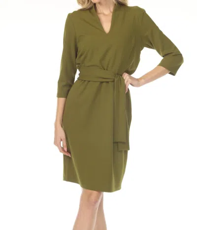 Joseph Ribkoff Belted V-neck Three Quarter Sleeve Mini Dress In Artichoke Green