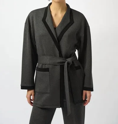 Joseph Ribkoff Belted Wrap Kimono Coat In Grey Melange/black In Gray