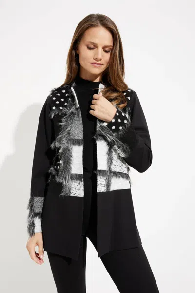 Joseph Ribkoff Berkely Patchwork Faux Fur Cardigan In Black And Grey Abstract In Multi