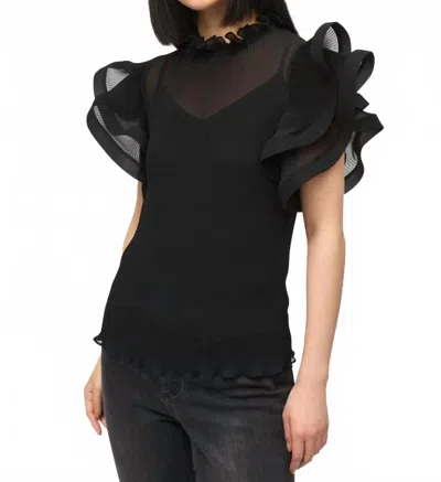 Joseph Ribkoff Chiffon Pleated Top With Ruffled Sleeves In Black