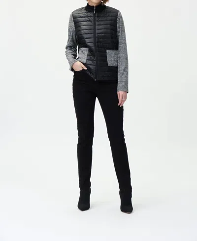 Joseph Ribkoff Black Puffer Jacket With Contrast Sleeves In Black/white