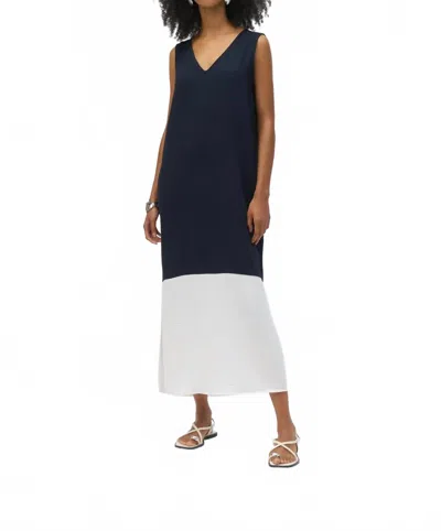 Joseph Ribkoff Block V-neck Sleeveless Maxi Dress In Midnight Blue/vanilla