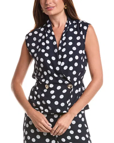 Joseph Ribkoff Dot Wrap Blouse In Midnight Vanilla In Blue