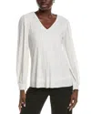 Joseph Ribkoff V-neck Pleated Pullover Top In Offwhite In White