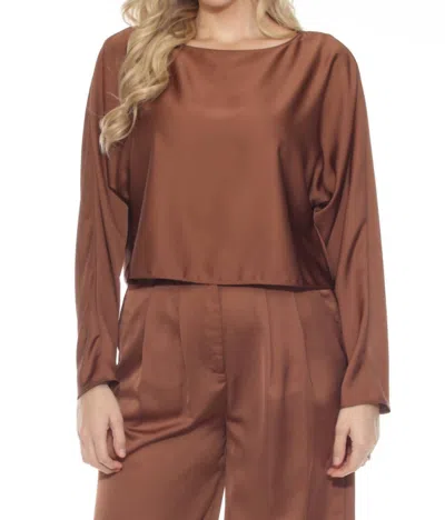 Joseph Ribkoff Boat Neck Long Sleeve Loose Fit Satin Top In Chestnut In Pink