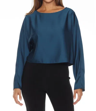 Joseph Ribkoff Boat Neck Long Sleeve Loose Fit Satin Top In Twilight In Multi