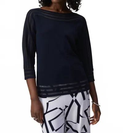 Joseph Ribkoff Boat Neck Mesh Details Quarter Sleeves Sweater Top In Midnight Blue In Black