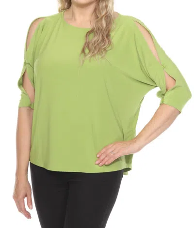 Joseph Ribkoff Boat Neck Quarter Slit Sleeve Top In Greenery