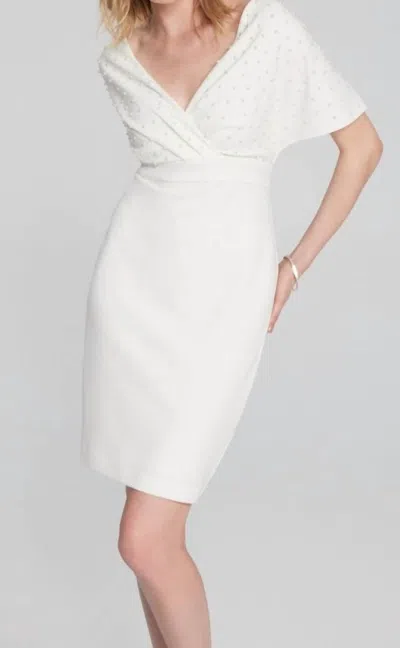 JOSEPH RIBKOFF BODICE WRAP FRONT DRESS IN PEARL WHITE