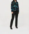 JOSEPH RIBKOFF BOHEMIAN ABSTRACT COWL NECK TOP IN BLACK MULTI