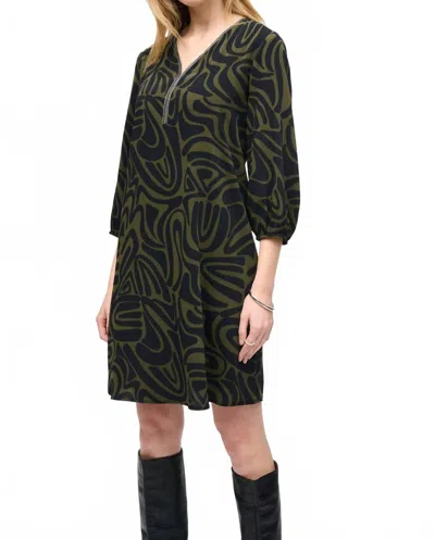 Joseph Ribkoff Bohemian Abstract Puff Sleeve Dress In Black/green In Multi