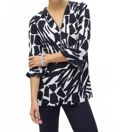 Joseph Ribkoff Bold Print Silky Knit Quarter Flared Sleeve Tunic Top In Vanilla/midnight Blue