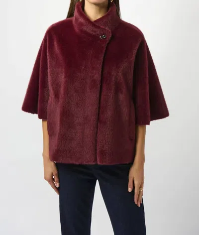 Joseph Ribkoff Bonded Faux Fur Suede Boxy Jacket In Merlot In Red