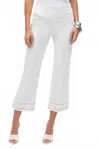 Joseph Ribkoff Fringe Beaded Pull On Cropped Jeans In White In White