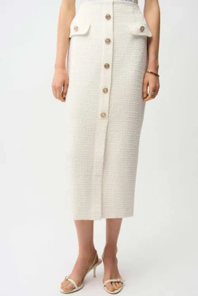 Joseph Ribkoff Bouclé Pencil Skirt With Gold Buttons In White