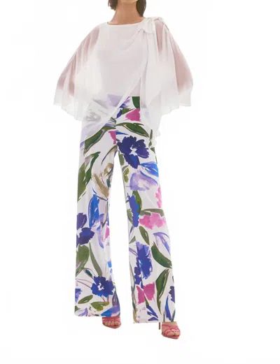 Joseph Ribkoff Boat Neck Asymmetric Chiffon Overlay Top In Vanilla In White