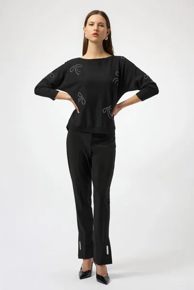 Joseph Ribkoff Bow Embellished Sweater Top In Black