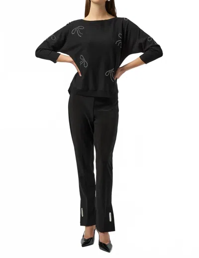 Joseph Ribkoff Bow Knit Pullover Sweater In Black