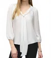 Joseph Ribkoff Pussy Bow Puff Sleeve Satin Top In Vanilla In White