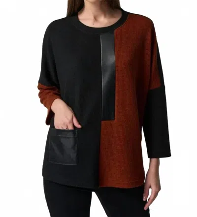 Joseph Ribkoff Boxy Colorblock Sweater Top In Black/tandoori