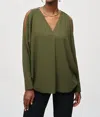 Joseph Ribkoff V-neck Long Sleeve Blouse In Iguana In Green