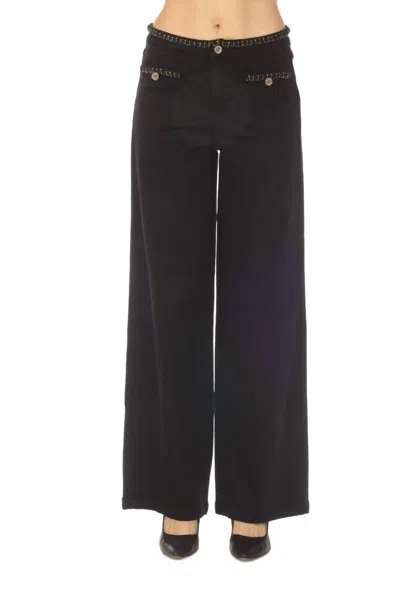 Joseph Ribkoff Braided Trim Wide Leg Jeans In Black