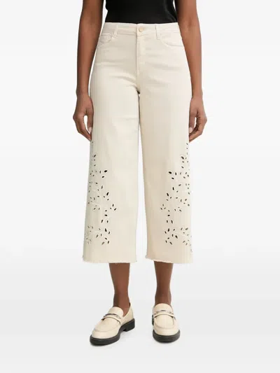 Joseph Ribkoff Broderie-anglaise Frayed-hem Jeans In Neutral
