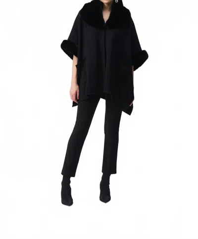 Joseph Ribkoff Brushed Jacquard And Faux Fur Cape In Black