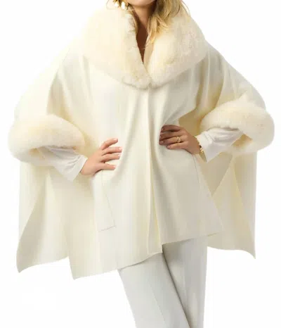 Joseph Ribkoff Brushed Jacquard And Faux Fur Cape In Vanillia In White