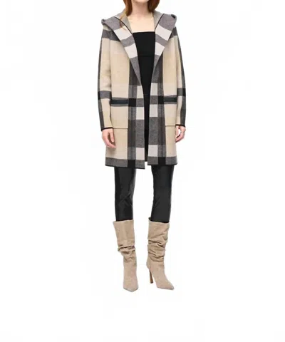 Joseph Ribkoff Brushed Jacquard Sweater Cover Up Hoodie In Black/oatmeal Melange/grey In Multi