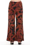 Joseph Ribkoff Brushstroke Print Wide Leg Pant In Black/brown In Multi