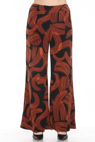 Joseph Ribkoff Brushstroke Print Wide Leg Pant In Black/brown In Multi