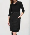 Joseph Ribkoff Bubble Textured Cowl Neck Cocoon Dress In Black