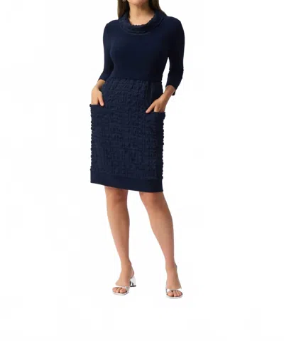 Joseph Ribkoff Bubble Textured Cowl Neck Cocoon Dress In Midnight Blue