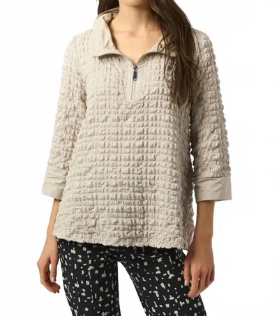 Joseph Ribkoff Bubble Textured Zipped Mock Collar 3/4 Sleeve Top In Moonstone In Blue