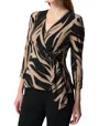 Joseph Ribkoff Abstract Print Silky Knit Top With Side Buckle In Black/latte In Multi
