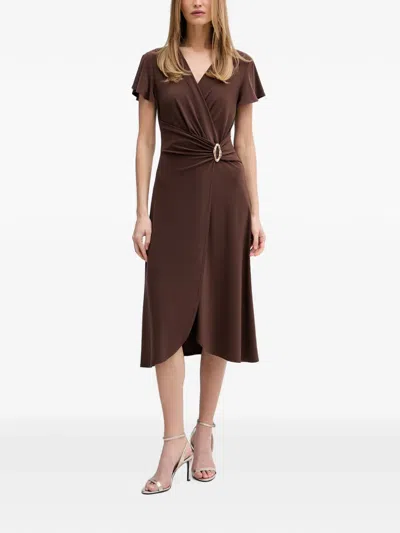 Joseph Ribkoff Buckle-detail Wrap-style Midi Dress In Brown