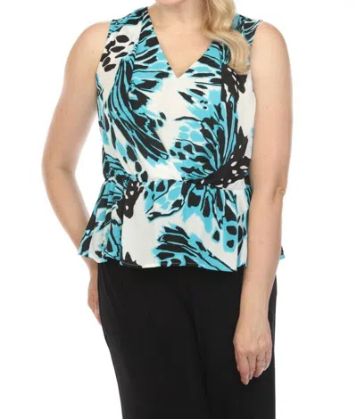 Joseph Ribkoff Butterfly Print Sleeveless Peplum Top In Vanilla/multi