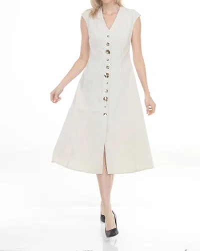 Joseph Ribkoff Button Front V-neck Midi A-line Dress In Natural In White