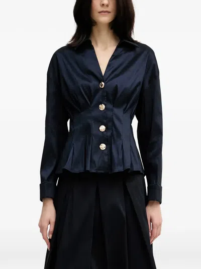 Joseph Ribkoff Button Pleated Blouse In Blue