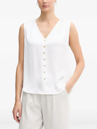 Joseph Ribkoff Button V-neck Top In White