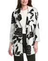 Joseph Ribkoff Jacquard Sweater Floral Straight Coat In Off White Multi In Black