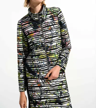 Joseph Ribkoff Cascade Knit Tropical Jacket With Contrast Panel In Vanilla/multi In Black