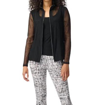 Joseph Ribkoff Casual Collarless Zipper Jacket In Black