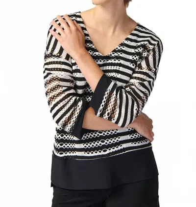 Joseph Ribkoff Casual V-neck Knitted Top In Black In Multi