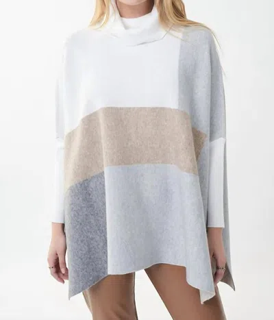 Joseph Ribkoff Ceren Color Block Tunic Turtleneck Sweater Top In Tan Grey White